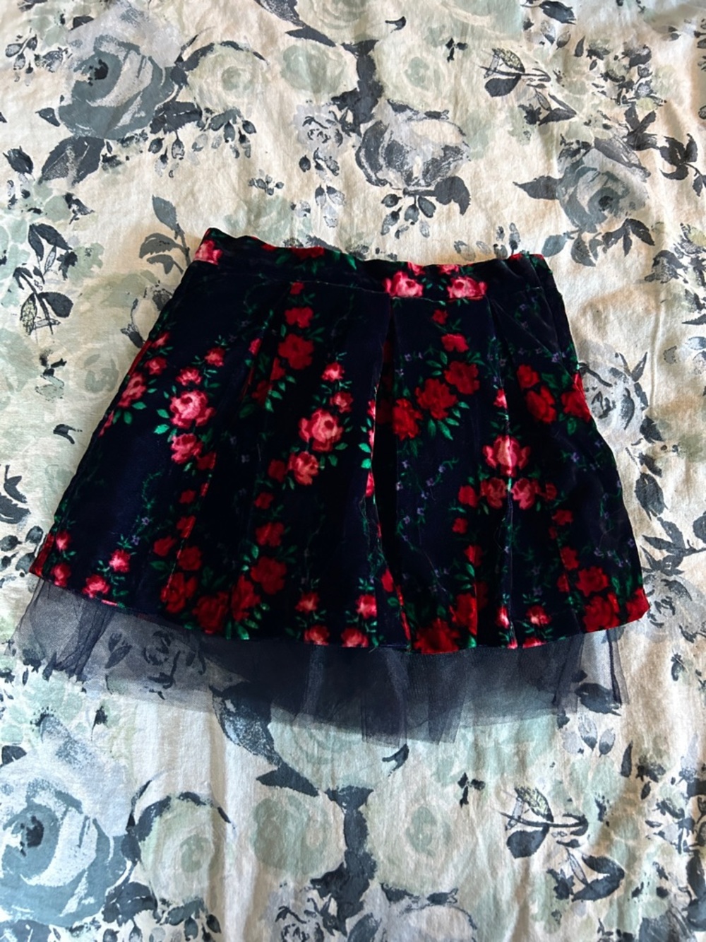 Janie and Jack Velvet Floral Skirt with Tulle - navy Blue, Red, Green - Sz 5
